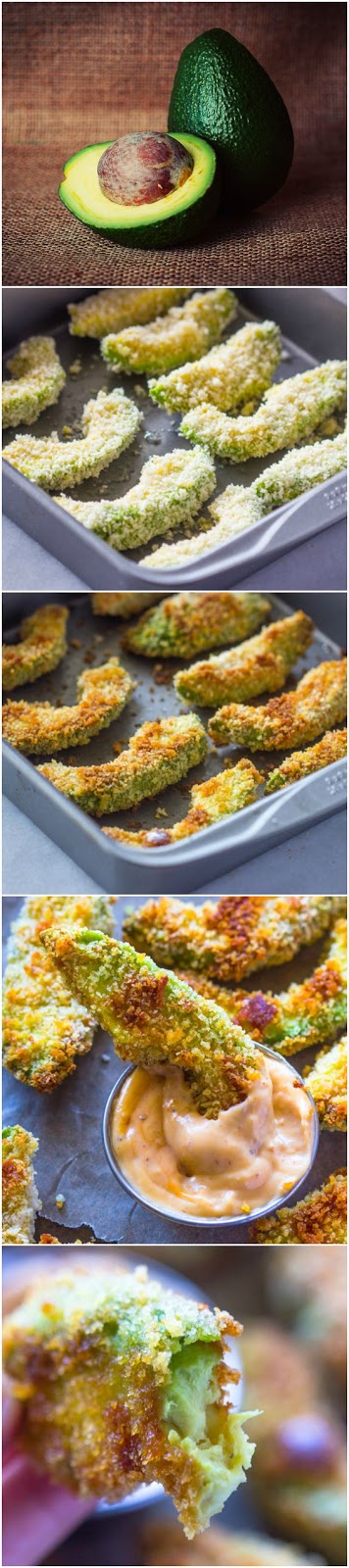 http://gimmedelicious.com/2016/01/20/healthy-baked-avocado-fries-chipotle-dipping-sauce/ Crispy Baked Avocado Fries & Chipotle Dipping Sauce