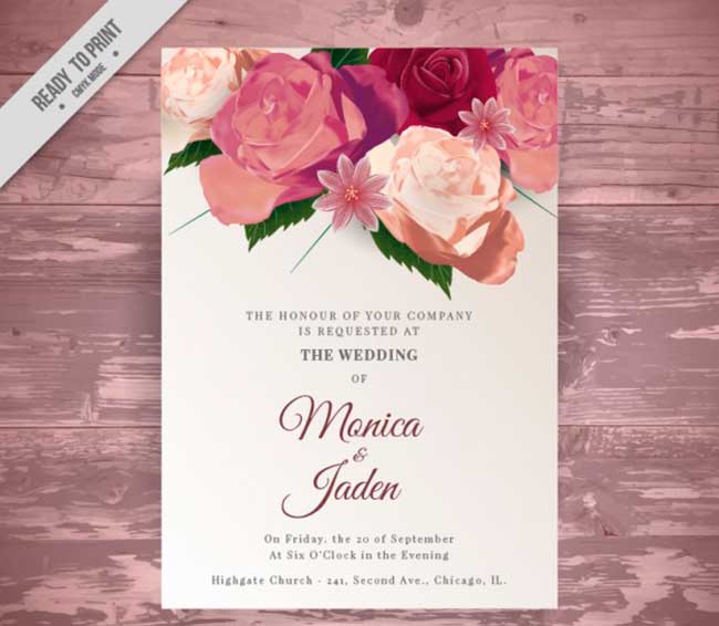 Hand painted roses wedding card in vintage style download