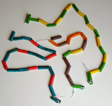 snake pasta threading for jungle theme preschool