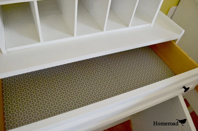 open top drawer with shelf liner