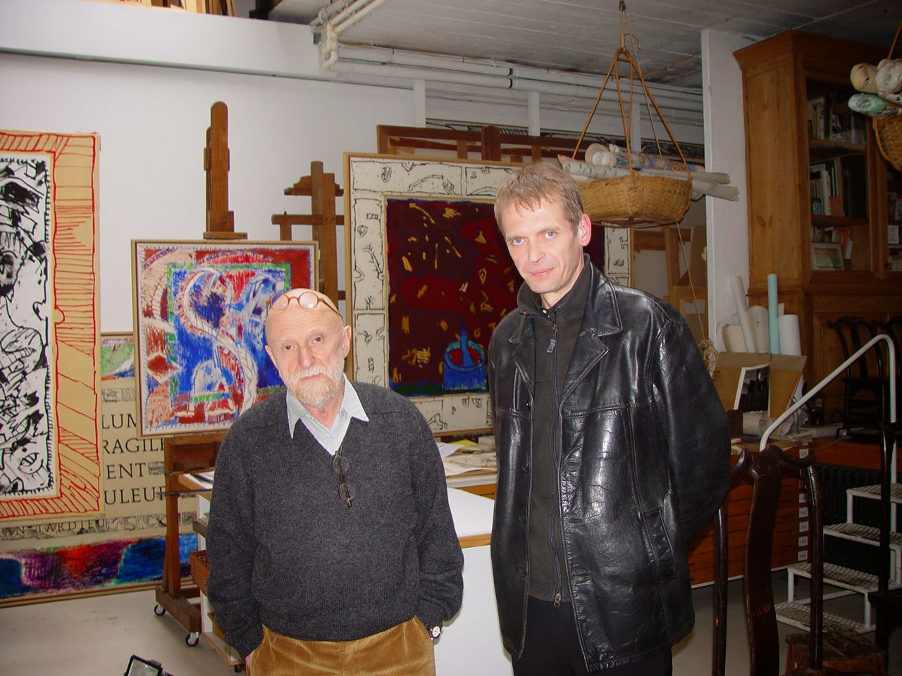 Pierre Alechinsky & Klaus Guingand 2005 - Bougival - France Pierre Alechinsky studio © Muriel Guingand