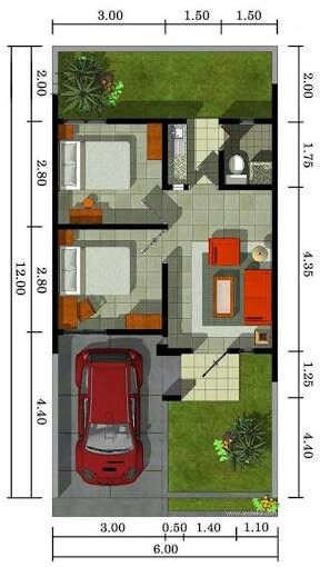 Koleksi Denah Rumah Minimalis Ukuran 6x12 meter