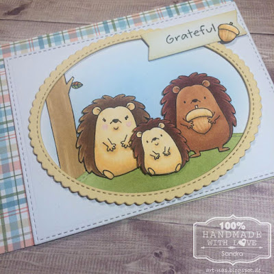 MFT Happy Hedgehogs Grateful card with Copic Coloring and Dienamics