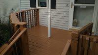 Side view. Replaced from left side of pole  to outside. Joist, floor boards, spindles, and  railings