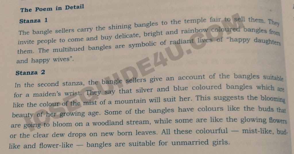 Workbook/Textbook Solution of Treasure Trove of Poems THE Bangle Seller My ICSE Guide
