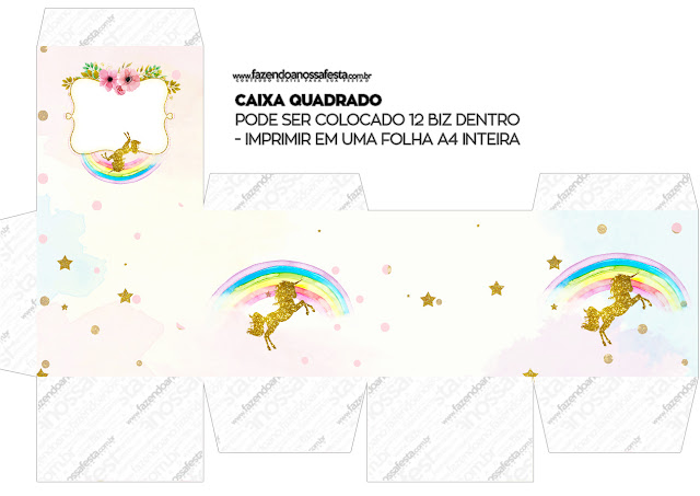Unicorn Party: Free Printable Boxes. Unicorn Party Free Printable Cube Box.