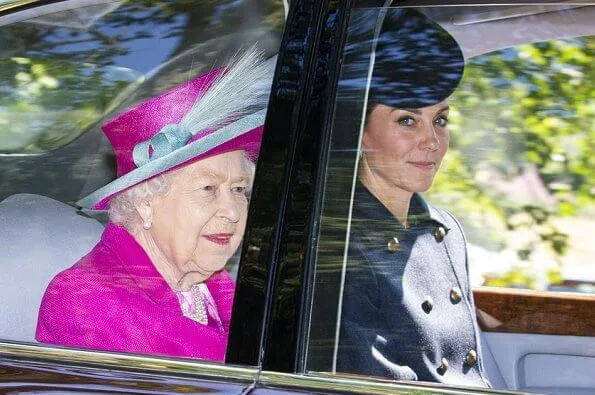 Kate Middleton, Duchess of Cambridge, wore Asprey Oak leaf earrings and Michael Kors print dress