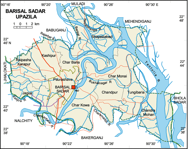 Barisal Sadar Upazila Map Barisal District Bangladesh