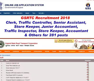 GSRTC 281 Bharti 2018 official Notification for clerk, traffic controller, junior Assistant etc