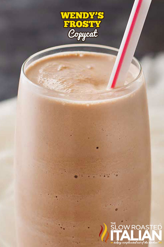 Our Homemade Wendys Frosty Recipe is the ultimate copycat recipe, made with just 3 simple ingredients! You can make this shake it in minutes, and it tastes just like the real thing! http://www.theslowroasteditalian.com/2018/03/wendys-frosty-recipe-copycat.html