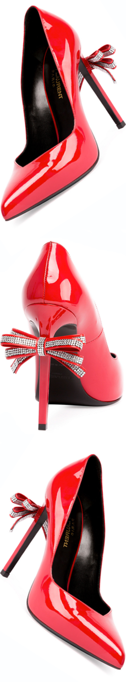 Saint Laurent Paris Patent Bow-Back Pump, Red