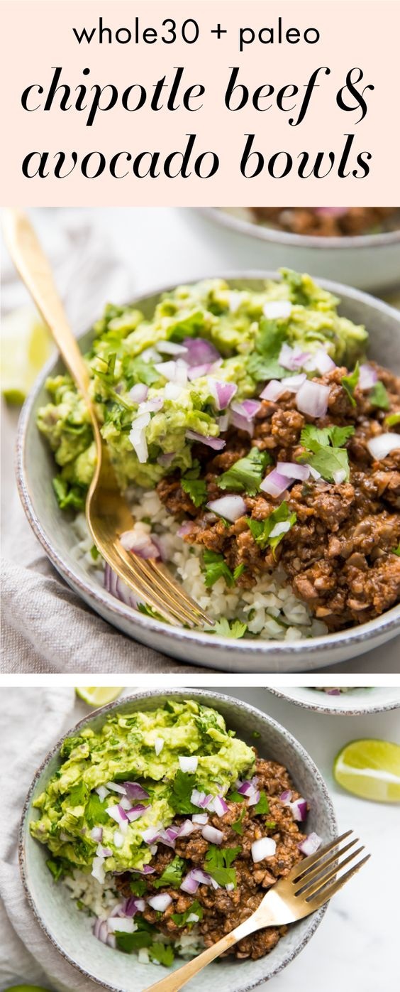 Whole30 Chipotle Beef & Avocado Bowls