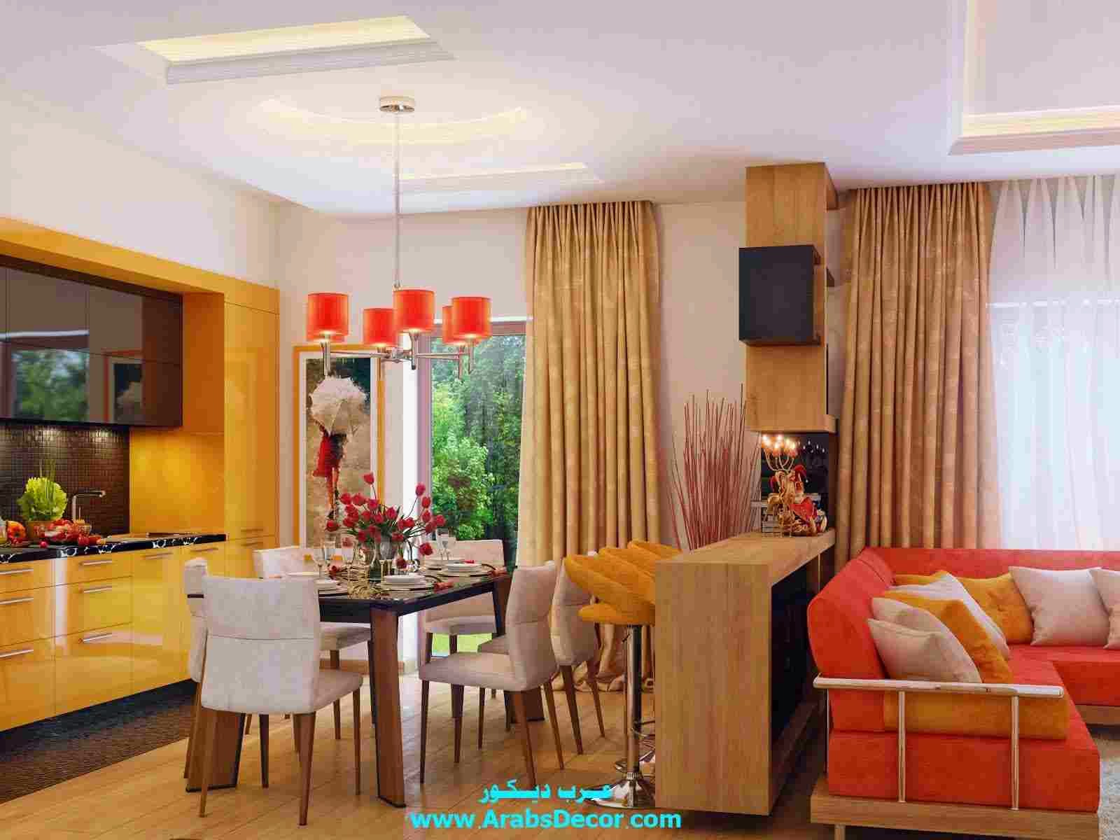 غرف معيشة 2014 ديكورات غرف معيشة باللون البرتقالى جميلة جدا