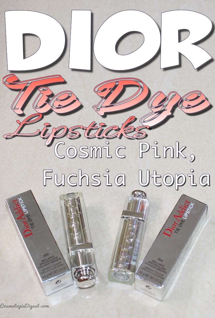 Review and swatches of the Dior Tie Dye lipsticks in Cosmic Pink and Fuchsia Utopia. 
