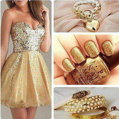 Golden Dress Nail Paint and Jewellery for Ladies | Fashion Tribe