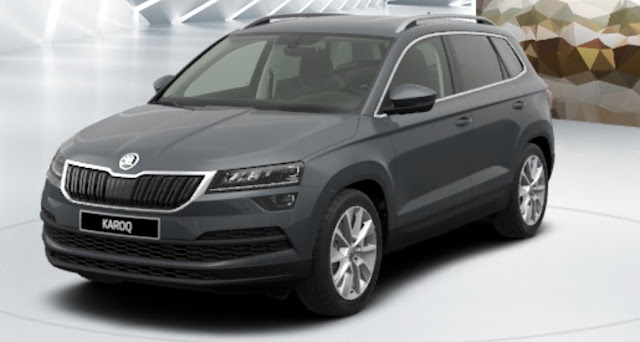 skoda karoq colore grigio quarzo metallizzato vista frontale