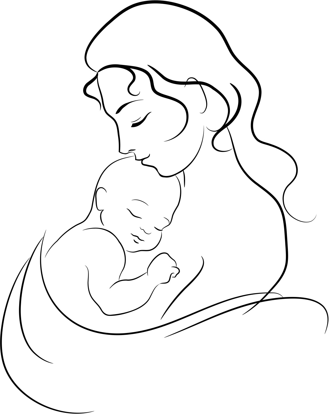 Art Line Drawing Mother & Child