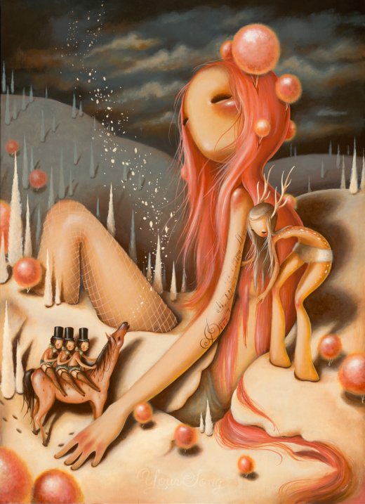 As surreais pinturas com toques fofos e sombrios de Brandi Milne Brandi Milne pinturas surreais meninas fofas meigo sombrias inocência maturidade amor perda