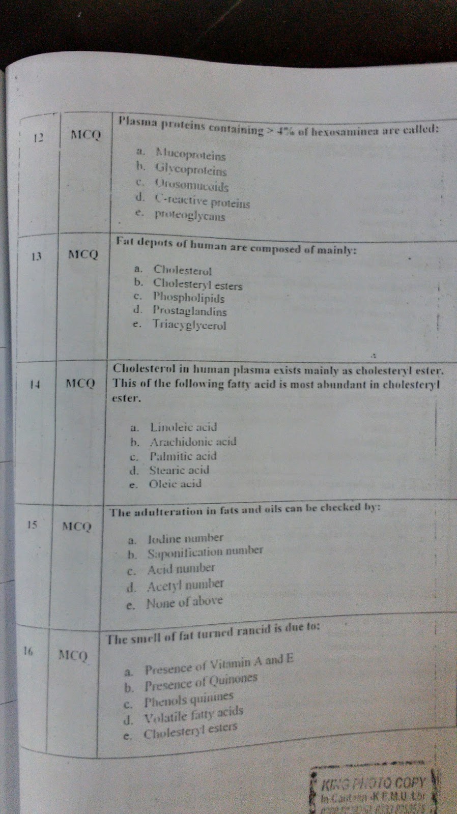1st Year MBBS Biochemistry MCQs