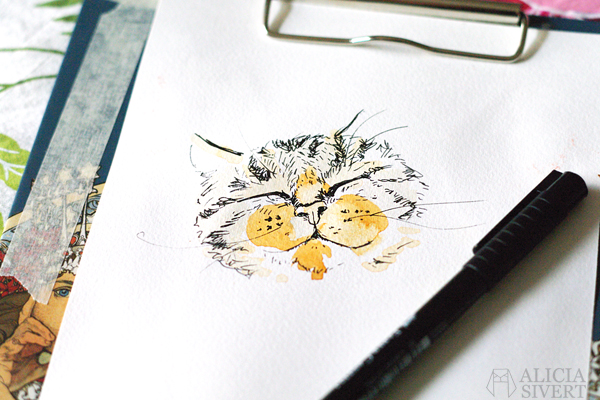 Tifa, aquarelle and ink sketch by Alicia Sivertsson. aliciasivert alicia sivertsson skapa skapande kreativitet creativity create akvarell vattenfärg water color water colour watercolor watercolour katt cat