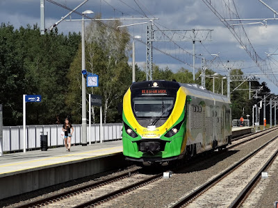 Newag 222M-001 na przystanku kolejowym Warszawa Mokry Ług