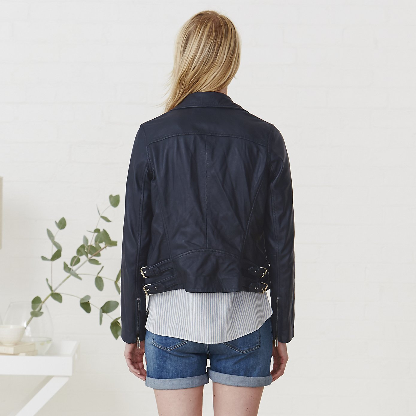 white company leather jacket