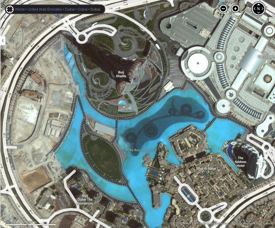 Detail The Dubai Fountains Location Map UAE Dubai Metro City Streets