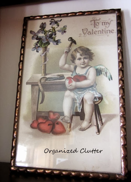 Vintage Valentine's Day Postcard Framed  www.organizedclutterqueen.blogspot.com