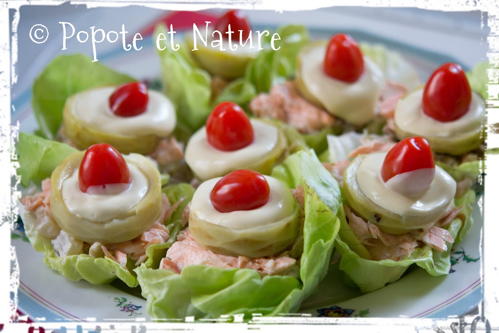 © Popote et Nature - Salade de saumon et petits légumes en feuilles de salade