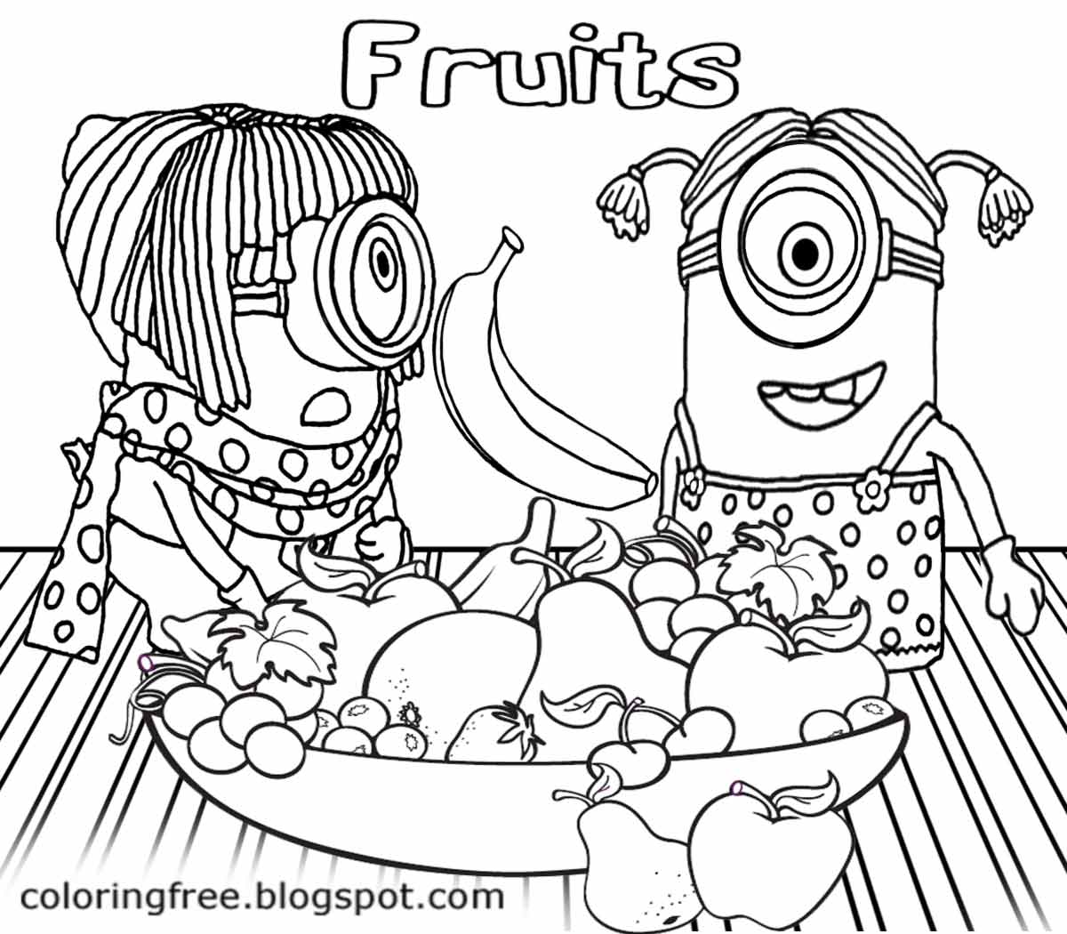 Black And White Drawing Flying Banana Orange Apple Bowl Of Fruit Minion Coloring Pages 37 Best Cartoon Pictures A