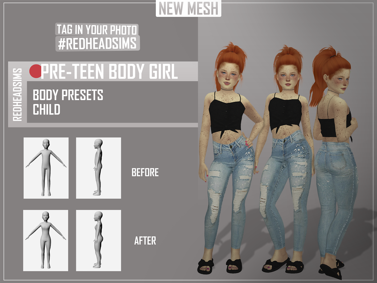 Black Sims Body Preset Cc Sims 4 Pre Teen Body Presets Redheadsims Cc ...