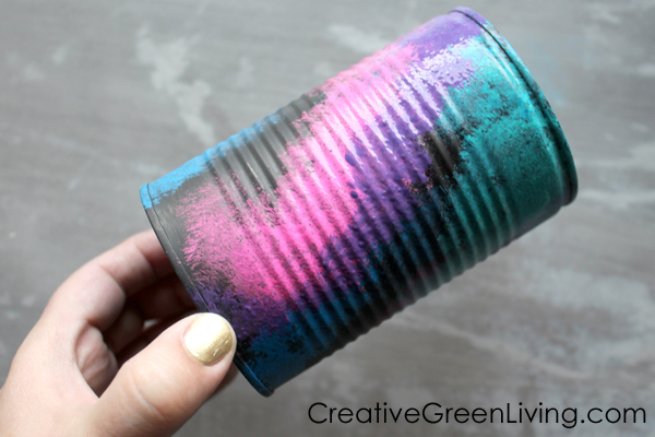 learn how to paint a galaxy to turn a recycled tin can into a cool pen holder craft