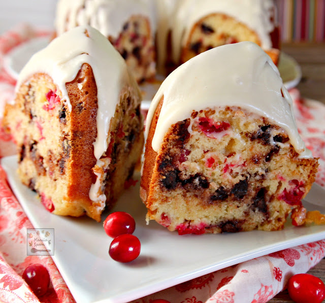 No need for a mixer to make this easy and delicious Cranberry Eggnog and Espresso (Chocolate) Chip Cake. The perfect dessert for Christmas and New Year. Great with your fave coffee drink, too! | manilaspoon.com