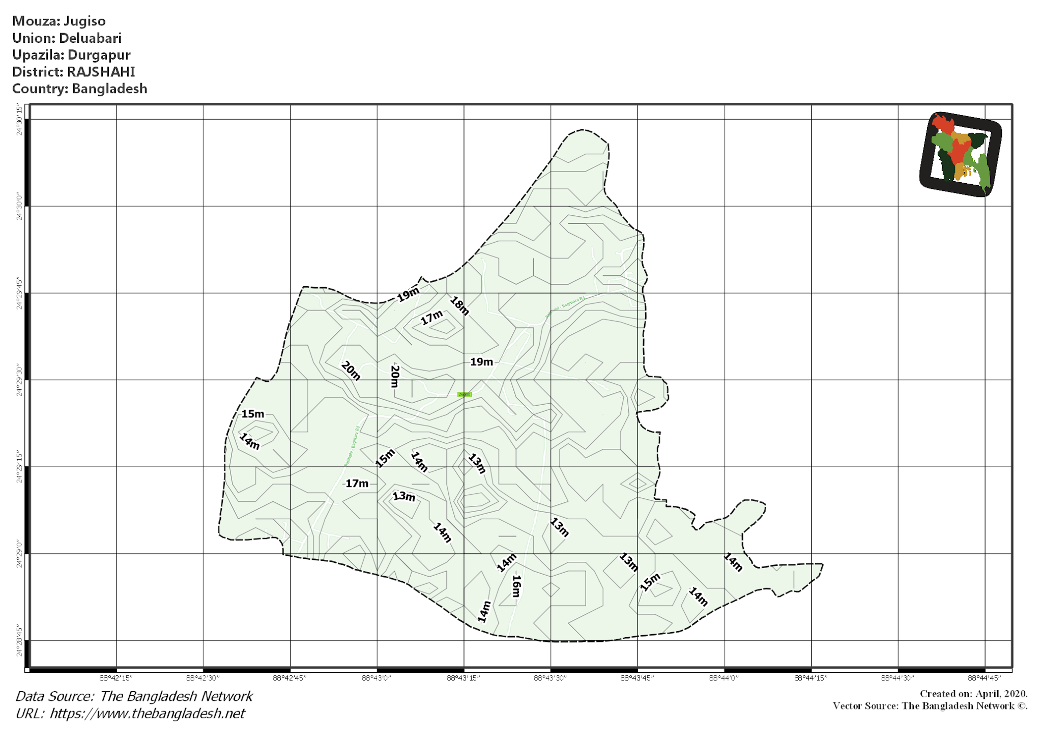 Map of Jugiso Mouza of Durgapur Upazila, RAJSHAHI, Bangladesh.