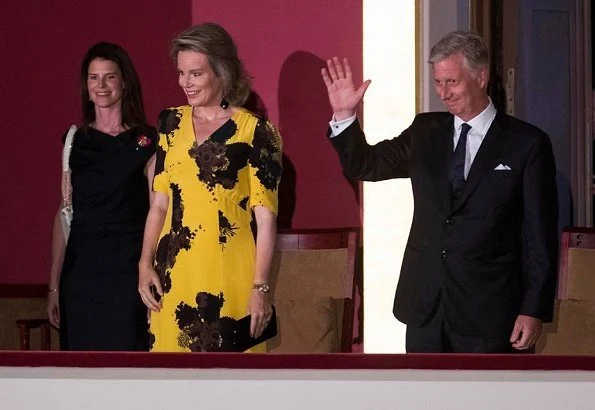 Queen Mathilde wore DRIES VAN NOTEN Print Silk-Crepe Midi Dress. Queen Elisabeth Singing Contest 2018 at the Brussels Centre for Fine Arts