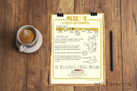 vocabulaire, recette cuisine, crêpes bretonnes, infographie, le FLE en un 'clic'