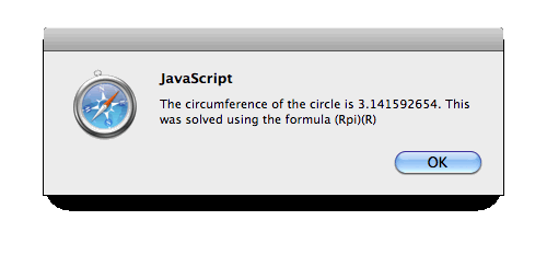 The alert( ) output showing a (Rpi)(R) formula.