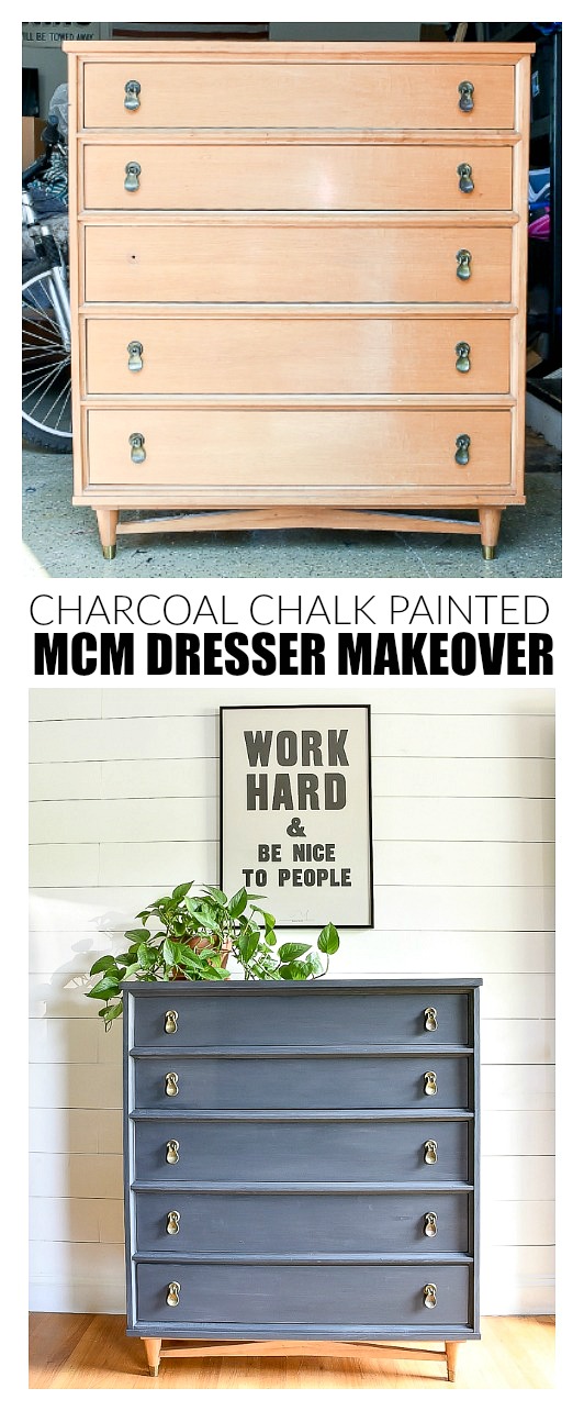 Charcoal and Wood MCM Dresser Makeover Little House of Four Creating a beautiful home, one