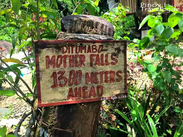 Marker, 1.3 kms. to go before Mother Falls