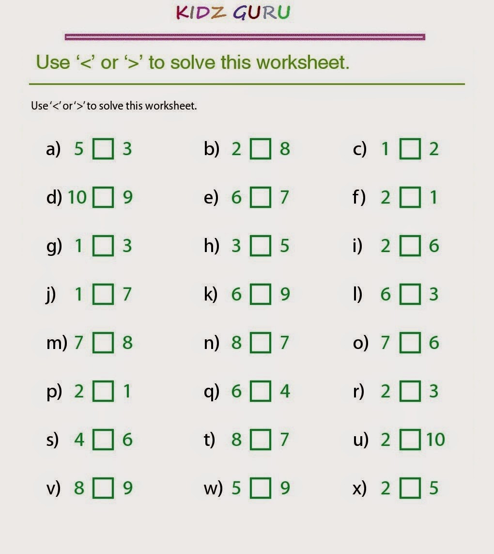 16 KINDERGARTEN MATH WORKSHEETS GREATER THAN LESS THAN