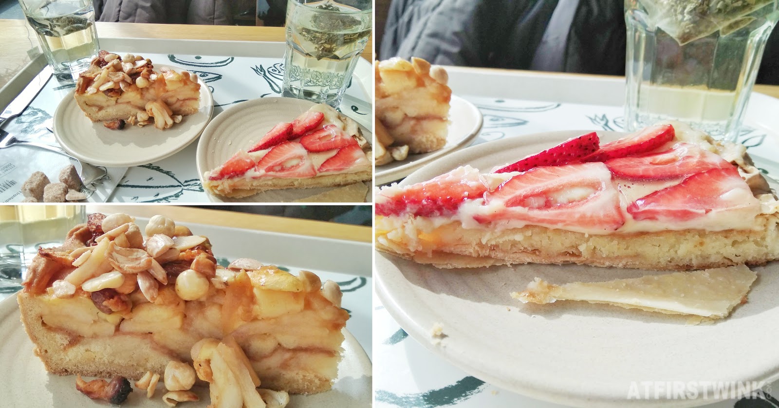 La Place Rotterdam strawberry almond cake apple nuts pie green tea