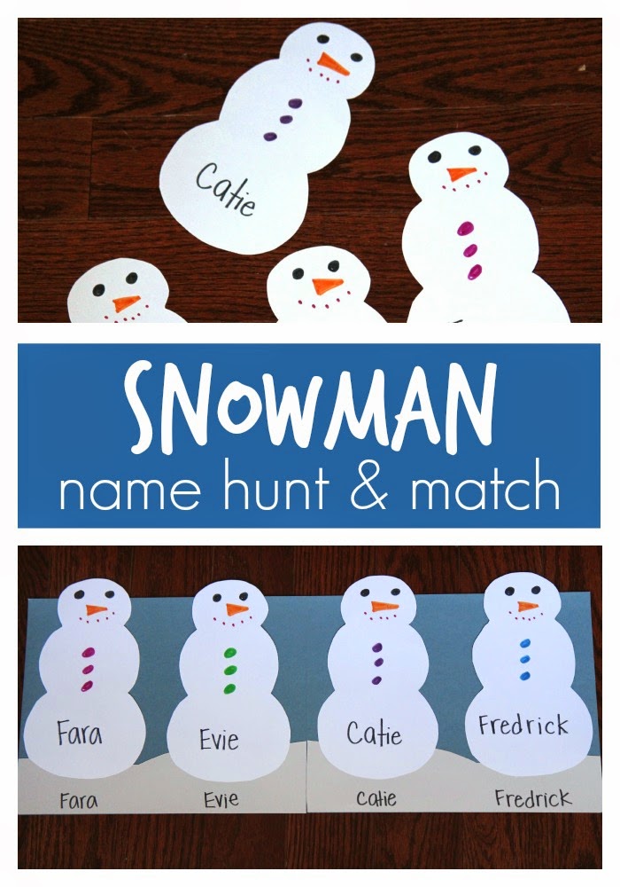 Toddler Approved! Snowman Name Hunt & Match for Preschoolers