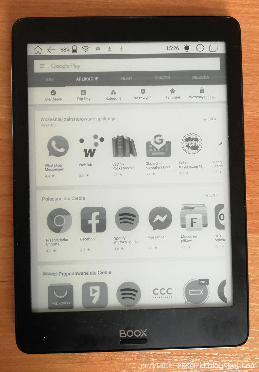 Aktywowany Google Play w Onyx Boox Nova
