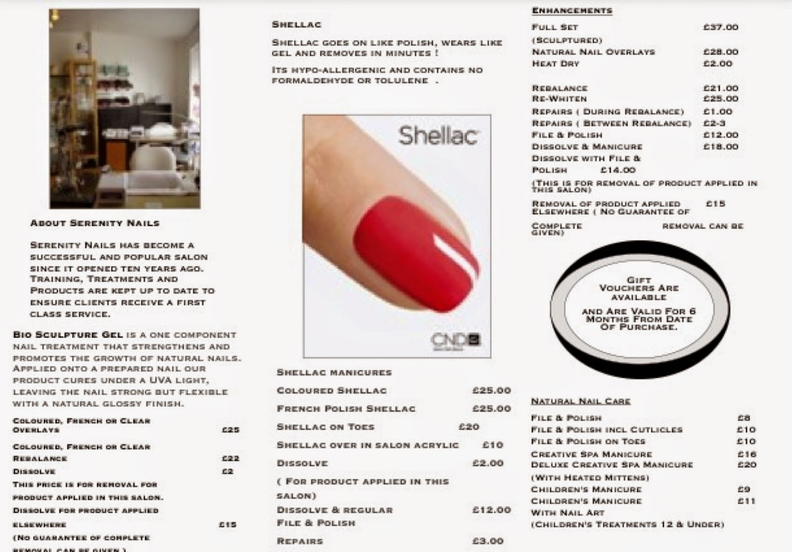 Serenity Skincare and Nails Serenity Nail Treatment Menu