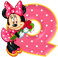 Alfabeto animado de Minnie Mouse con ramo de rosas Q. 