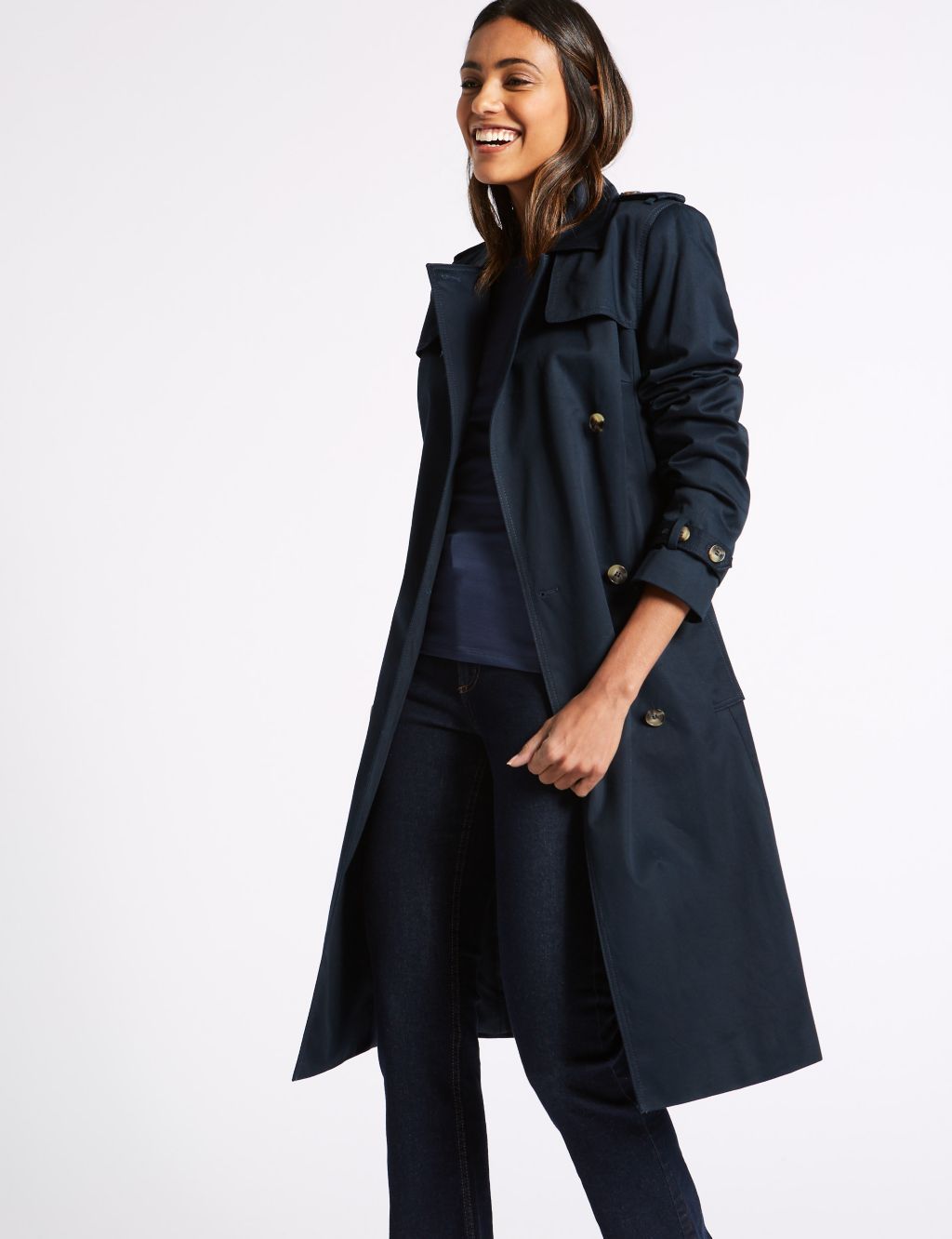 marks and spencer pure cotton longline trench