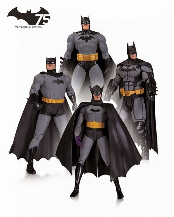 Batman 75th Anniversary Action Figure 4 Pack Set 1 - “First Appearance” Batman by Bob Kane, “Hush” Batman by Jim Lee, “New Frontier” Batman by Darwyn Cooke & “Batman Arkham Origins” Batman