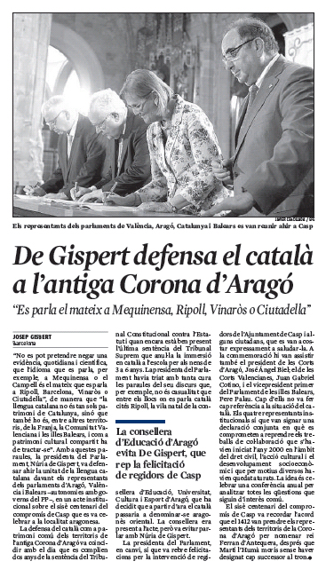 Un moment de la intervenció de la presidenta a l'acte. Al seu darrere, i d'esquerra a dreta, el president de les Corts Valencianes, Juan Gabriel Cotino; el president de les Corts d'Aragó, José Angel Biel, i el vicepresident primer del Parlament de les Illes Balears, Pere Palau Un moment de la intervenció de la presidenta a l'acte. Al seu darrere, i d'esquerra a dreta, el president de les Corts Valencianes, Juan Gabriel Cotino; el president de les Corts d'Aragó, José Angel Biel, i el vicepresident primer del Parlament de les Illes Balears, Pere Palau