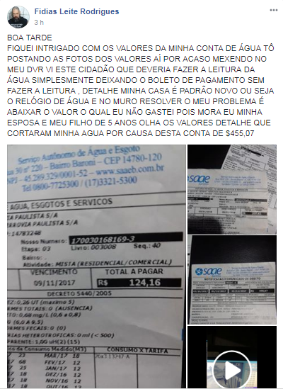 MUNÍCIPE FAZ GRAVE DENÚNCIA DE FRAUDE EM CONTA DE ÁGUA DO SAAE DE BARRETOS (RÁDIO CULTURA FM DE GUAIRA-SP)
