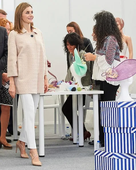 Queen Letizia inaugurates training course at San Rosendo Secondary School in Mondonedo. Queen Letizia wore Massimo Dutti Trousers, MAGRIT Shoes